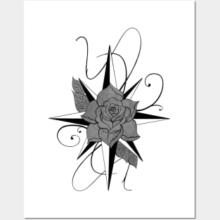Compass Rose - Black and White Posters and Art